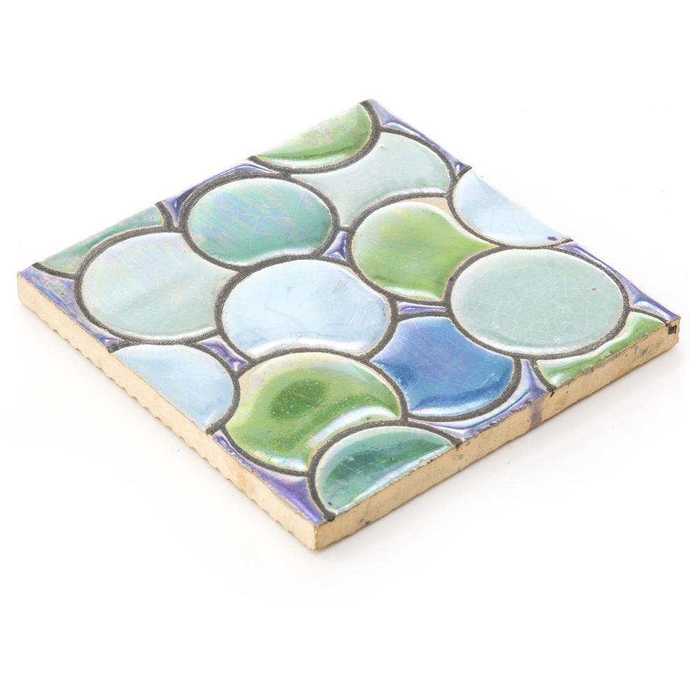 Blue Aqua Ceramic Circle Pattern Tile (A+D)