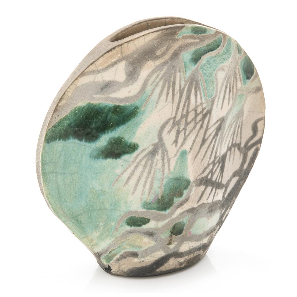 Green Aqua Ceramic Flat Vase (A+D)