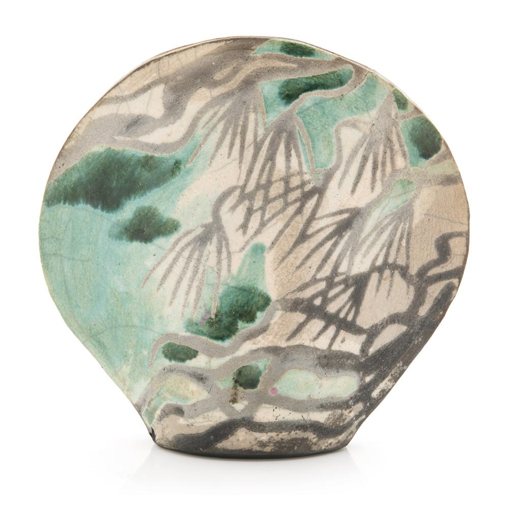 Green Aqua Ceramic Flat Vase (A+D)