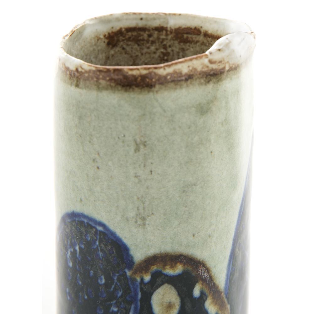 Blue Brown Painted Ceramic Straight Edge Vase (A+D)