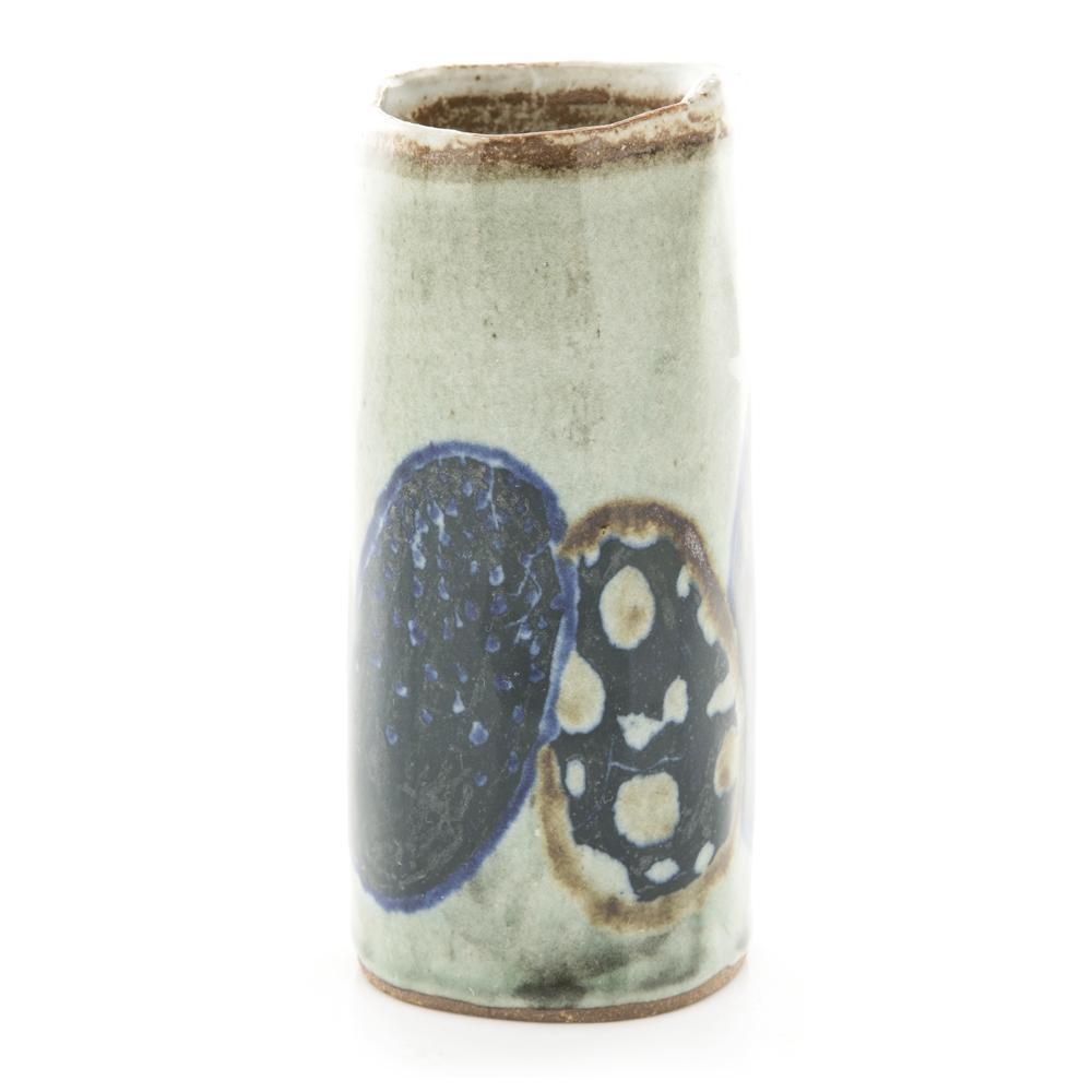Blue Brown Painted Ceramic Straight Edge Vase (A+D)