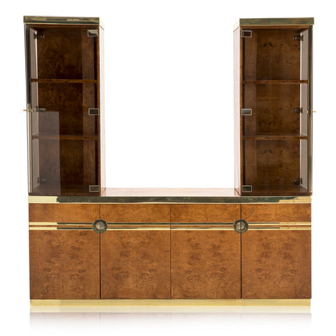 Burled Wood and Brass Credenza