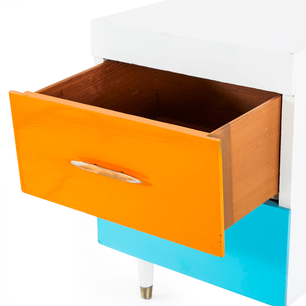 Two Drawer Bedside Table - Blue and Orange