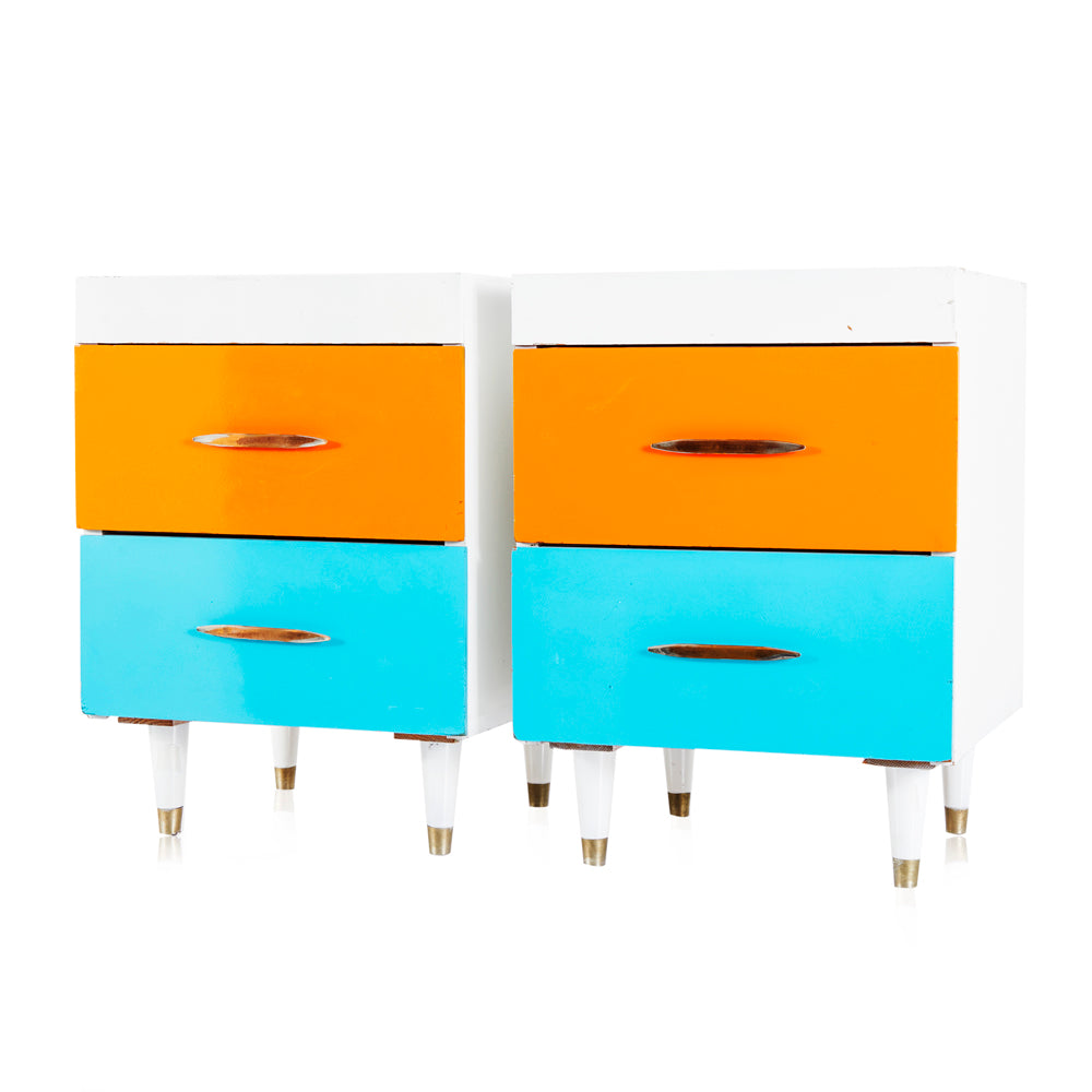 Two Drawer Bedside Table - Blue and Orange