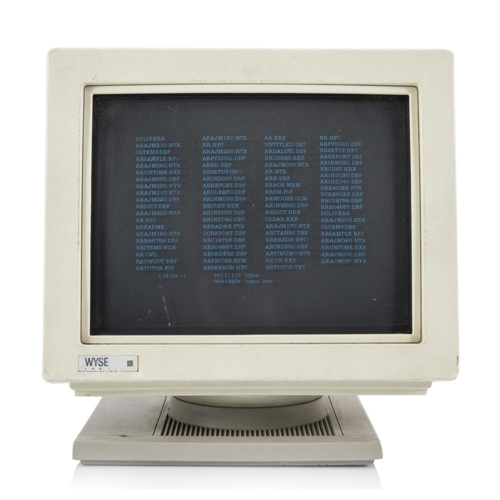 Tan Computer Monitor with Blue Text