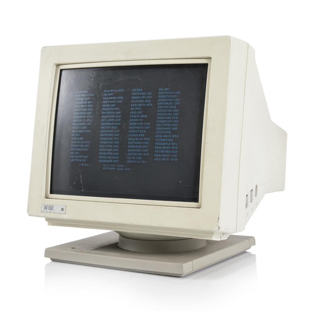 Tan Computer Monitor with Blue Text