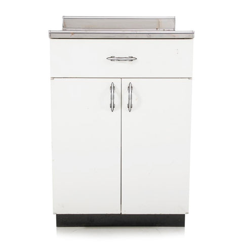 White Metal Cabinet with Silver Top