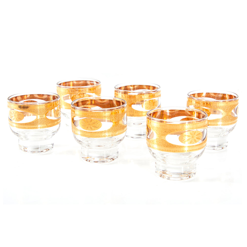 Gilded Glassware Set -Shaker and 6 Rocks Glasses