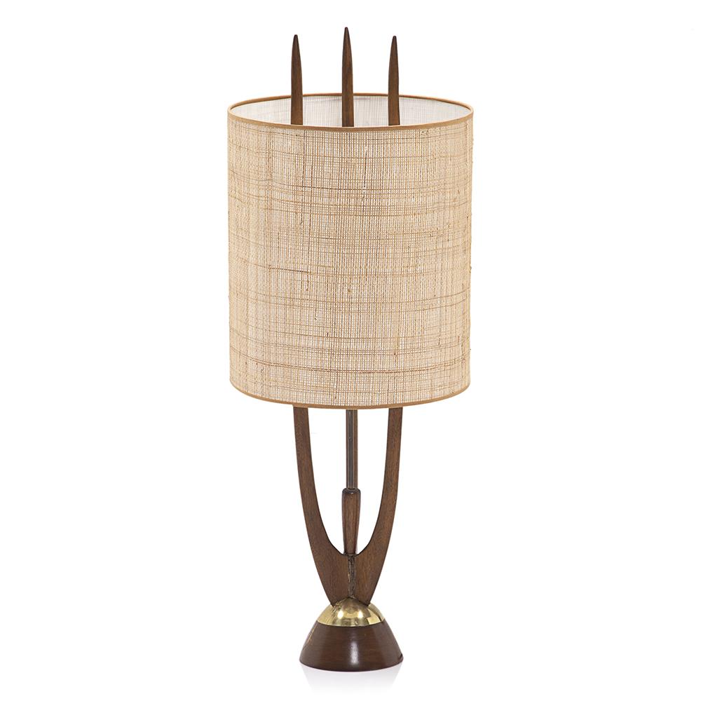 Tall Dark Wood MCM 3 Prong Table Lamp