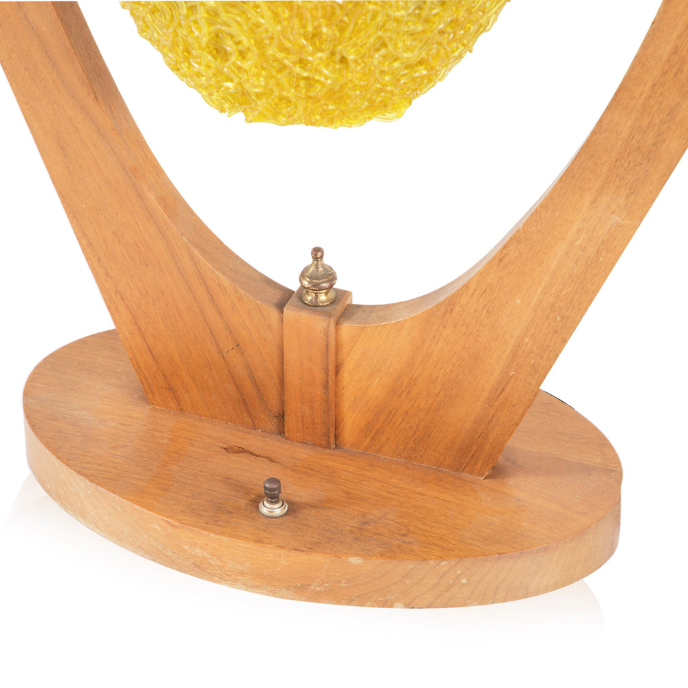 Wood & Yellow Mid-Century Modern Spun Double Pendant Table Lamp