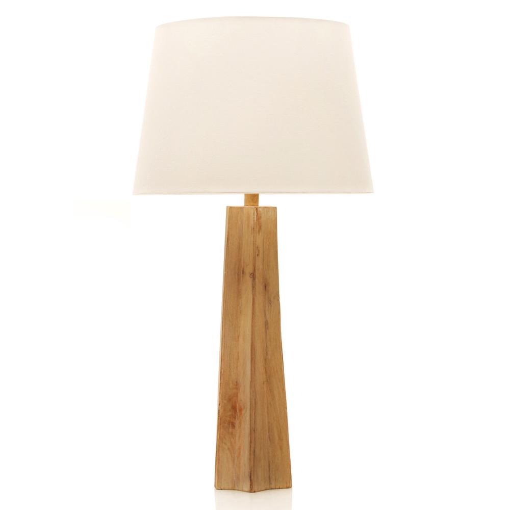 Tall Light Wood Pillar Table Lamp