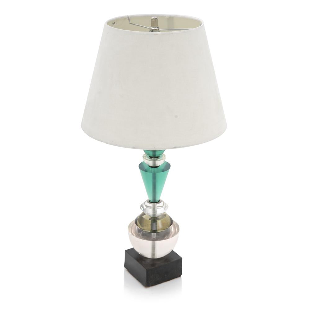 Turquoise and Clear Glass Stacked Table Lamp
