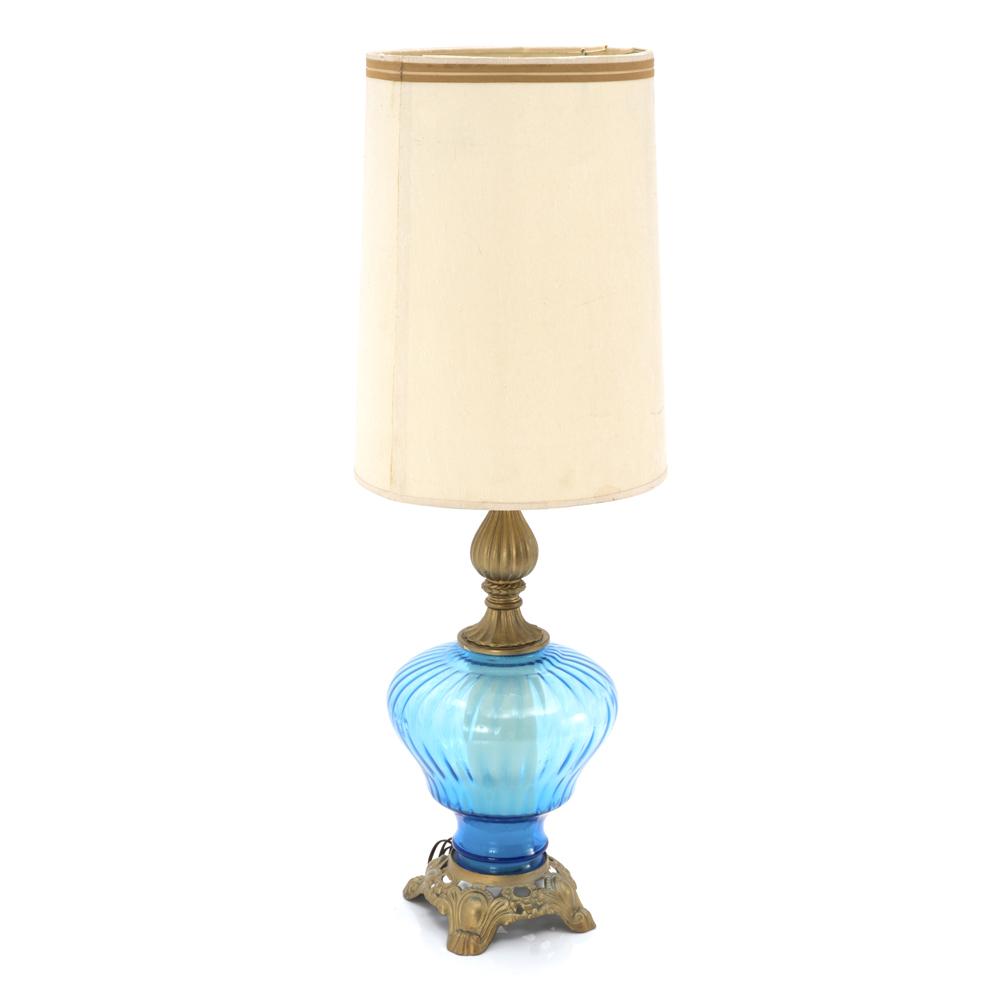 Blue Glass Base Vintage Table Lamp