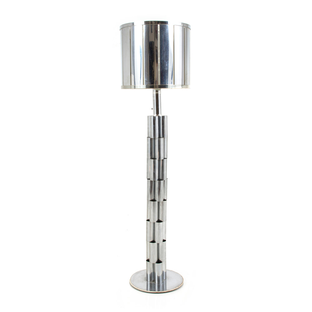 Stacked Chrome Pole Floor Lamp with Chrome Shade