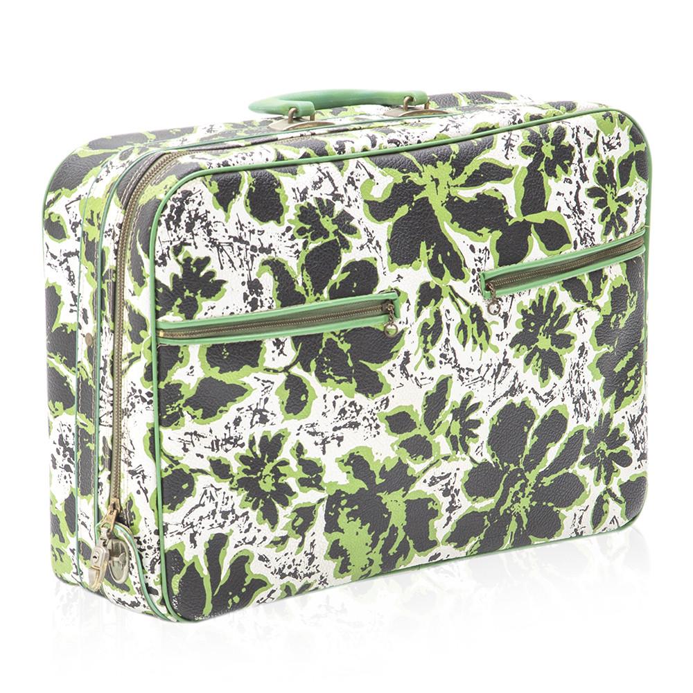 Green White Floral Suitcase