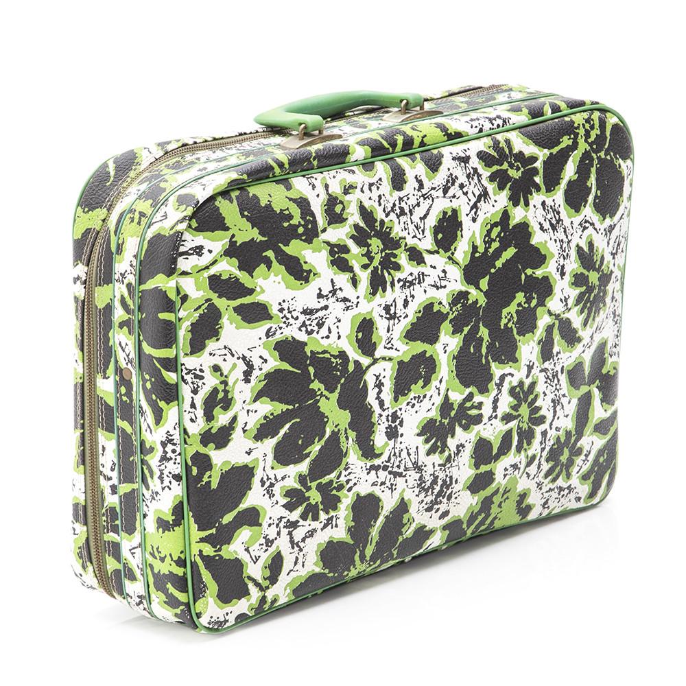 Green White Floral Suitcase
