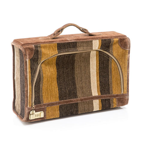 Brown & Tan Striped Suede Suitcase