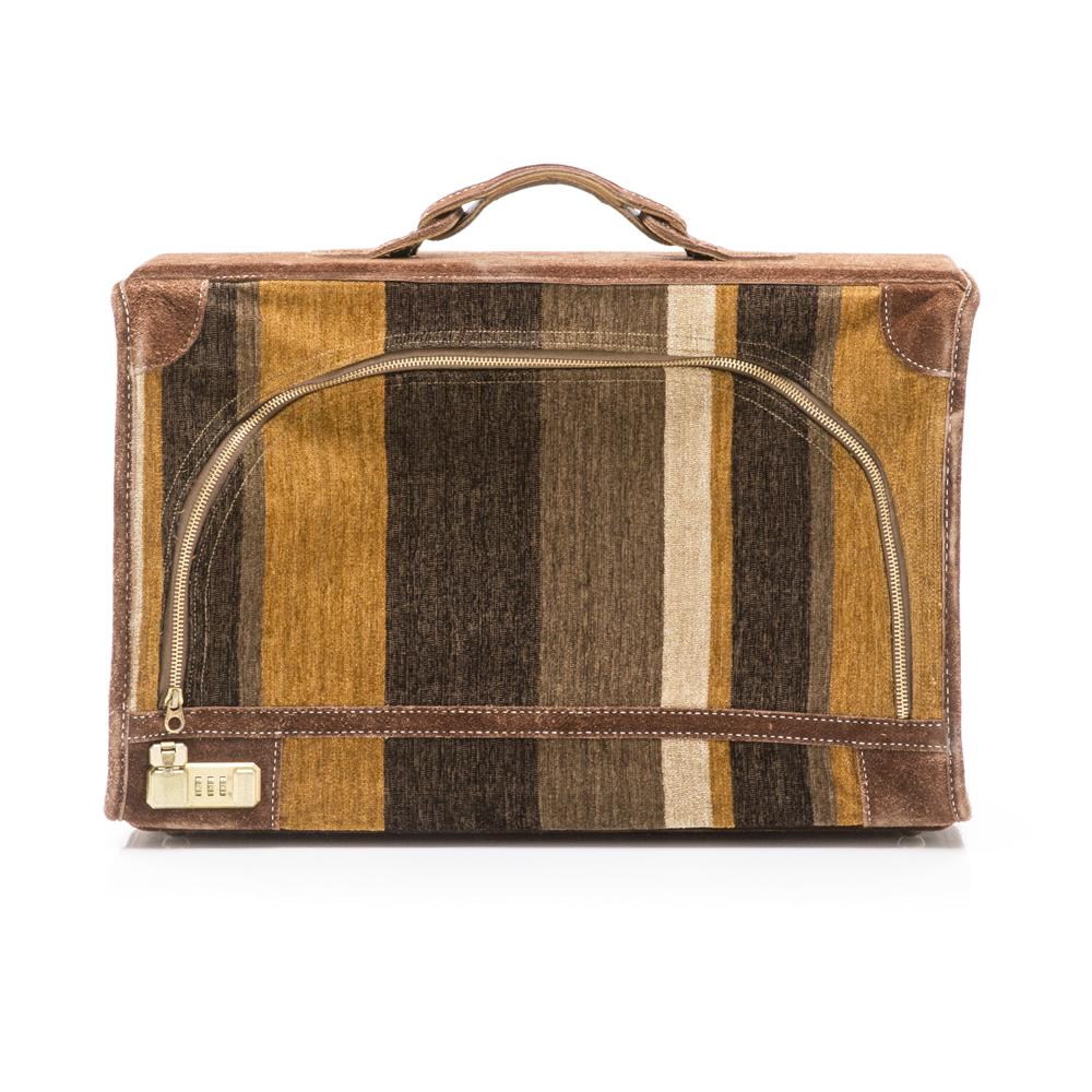 Brown & Tan Striped Suede Suitcase