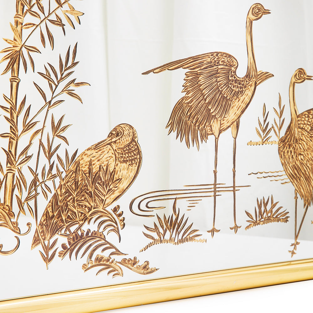 Gold Etched Herons Mirror
