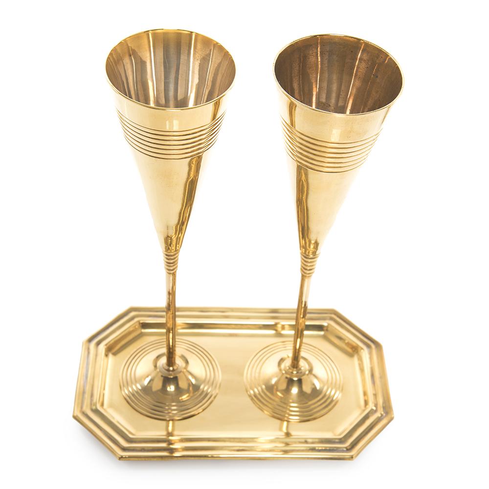 Set of 2 Gold Champagne Fluted and Mini Tray