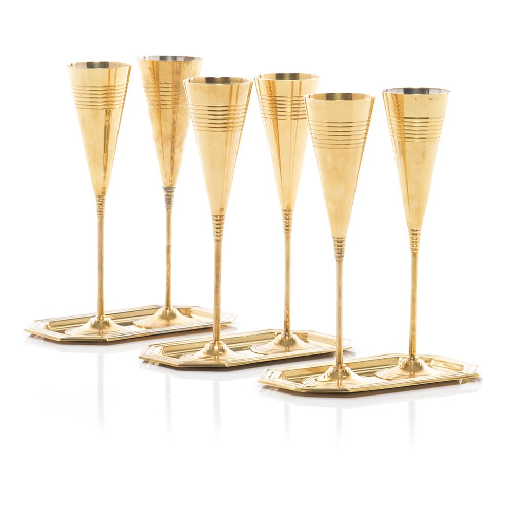 Set of 2 Gold Champagne Fluted and Mini Tray