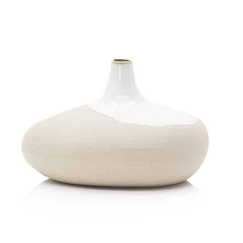 White Ceramic Stone Dip Glaze Vase Large Oblong (A+D)