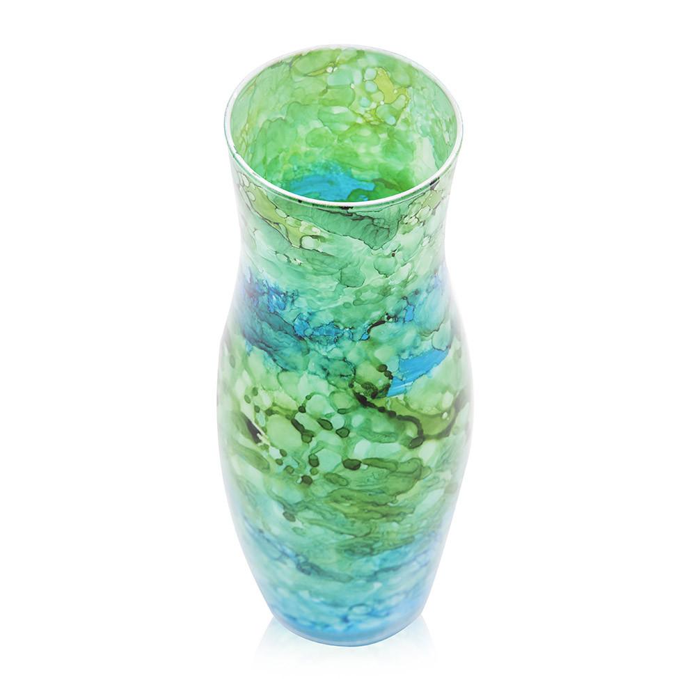 Green Aqua Glass Marbled Vase (A+D)