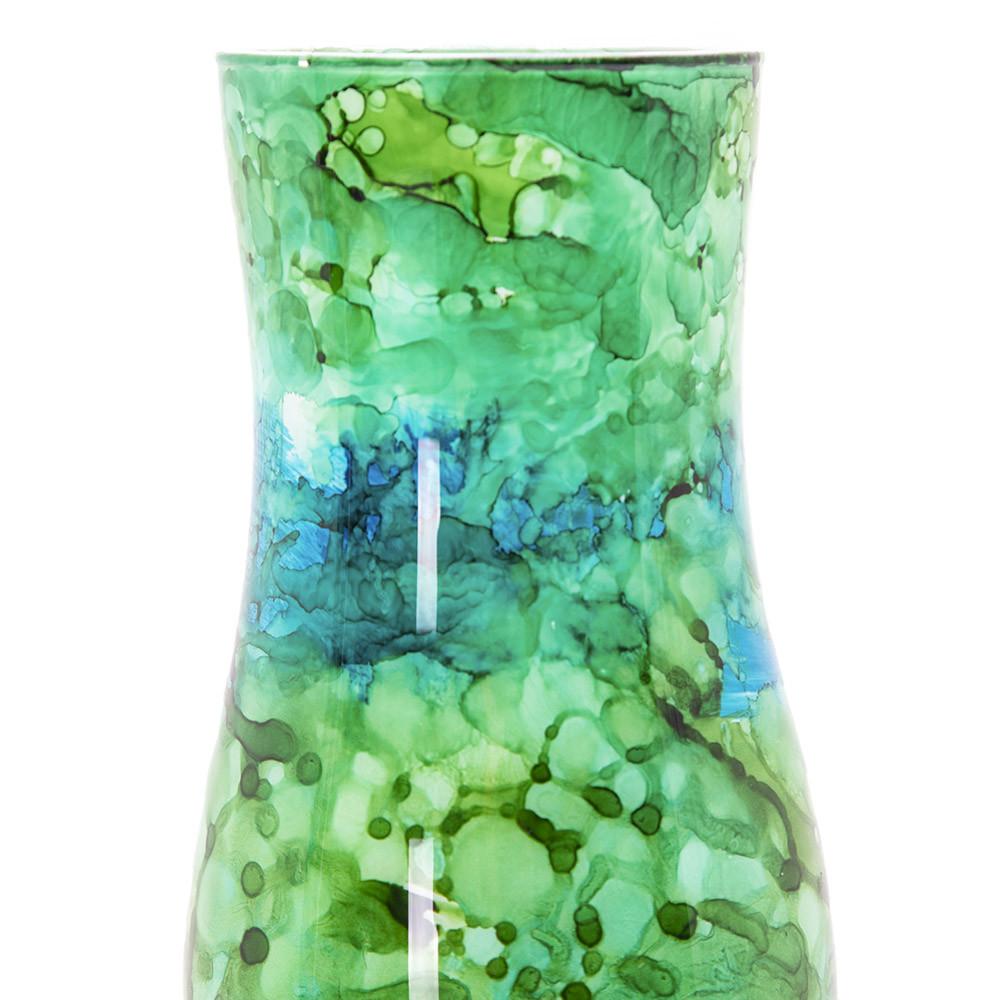 Green Aqua Glass Marbled Vase (A+D)