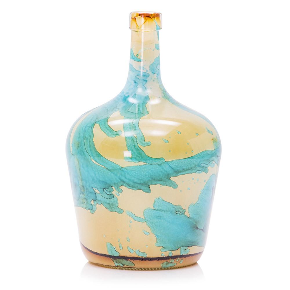 Blue Aqua Yellow Glass Bottleneck Vase (A+D)