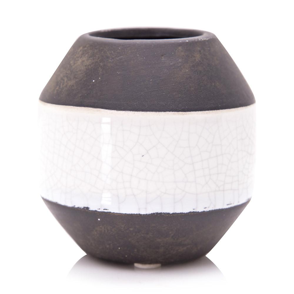 Brown White Ceramic Stripe Vase (A+D)