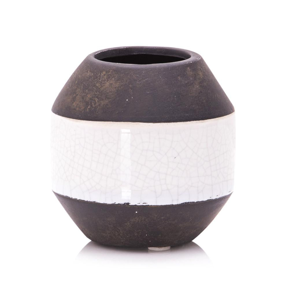 Brown White Ceramic Stripe Vase (A+D)
