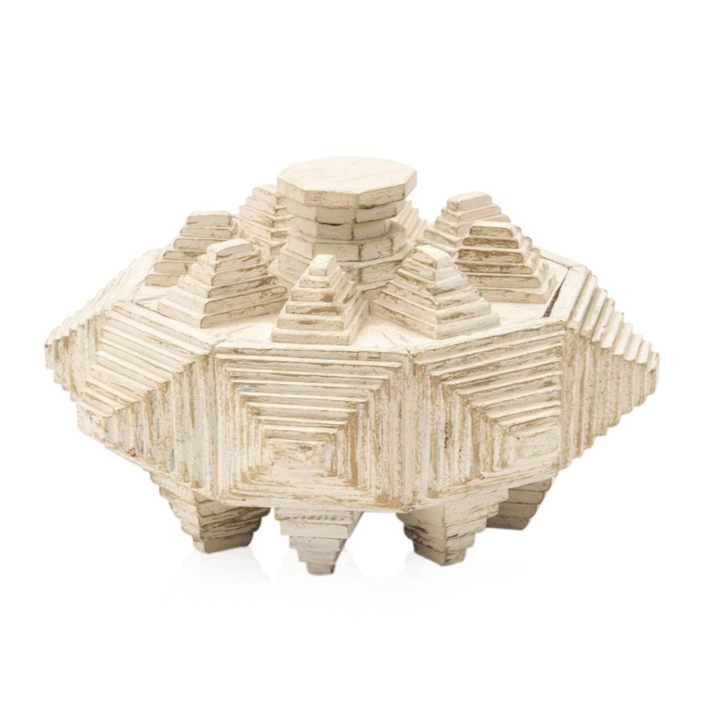 Off-White Cubist Wood Sculpture Bowl