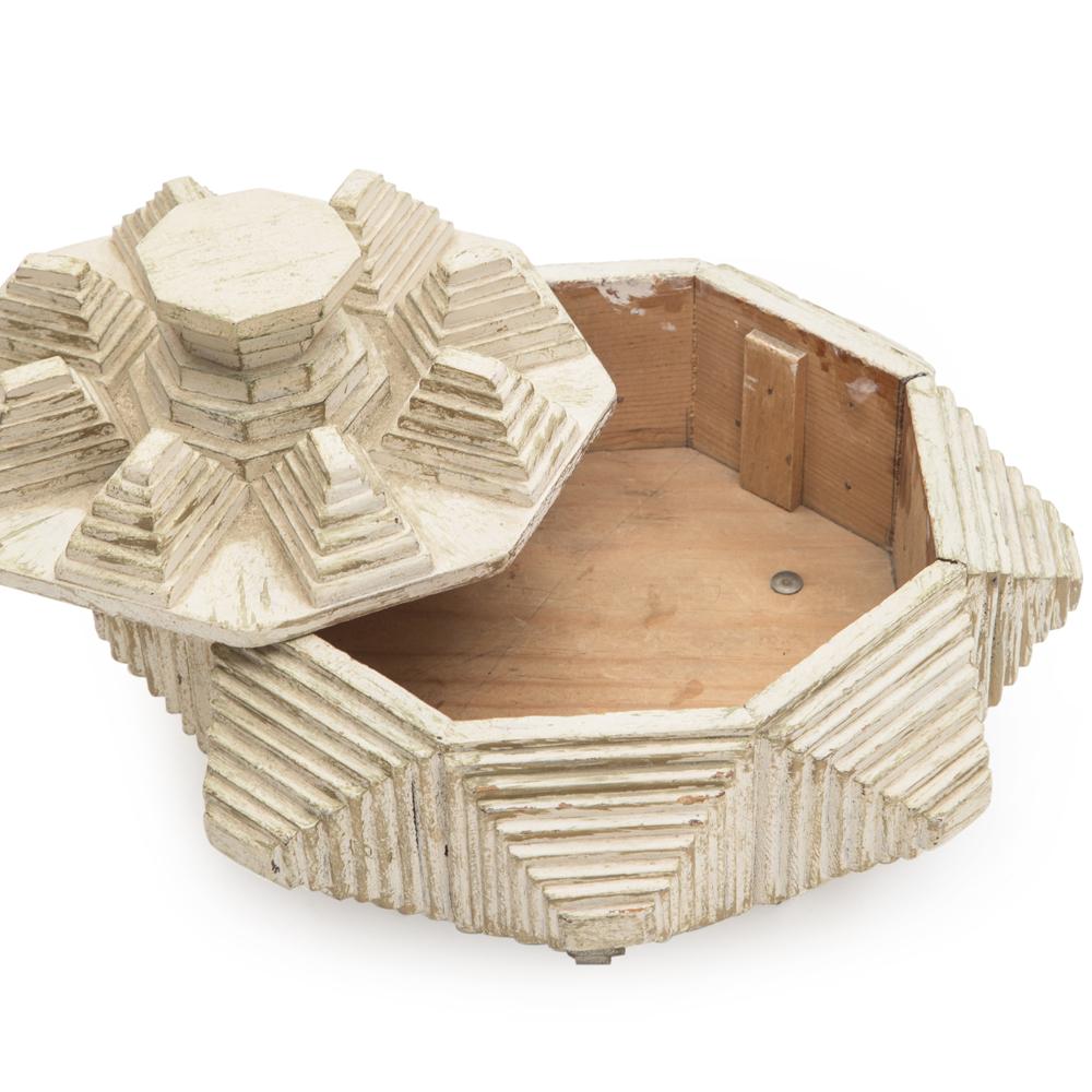 Off-White Cubist Wood Sculpture Bowl
