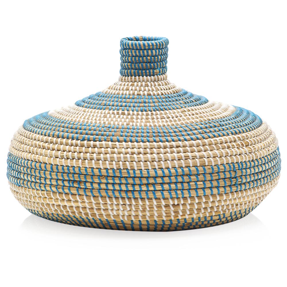 Turquoise and Beige Woven Basket