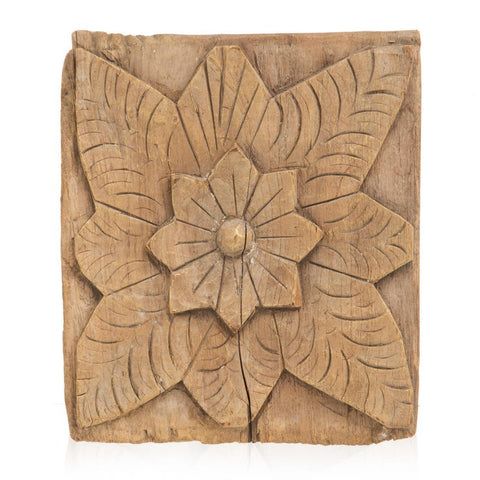 Wood Carved Flower Square Panel (A+D)