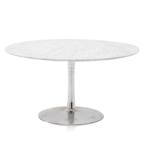 Round White Marble and Chrome Dining Table