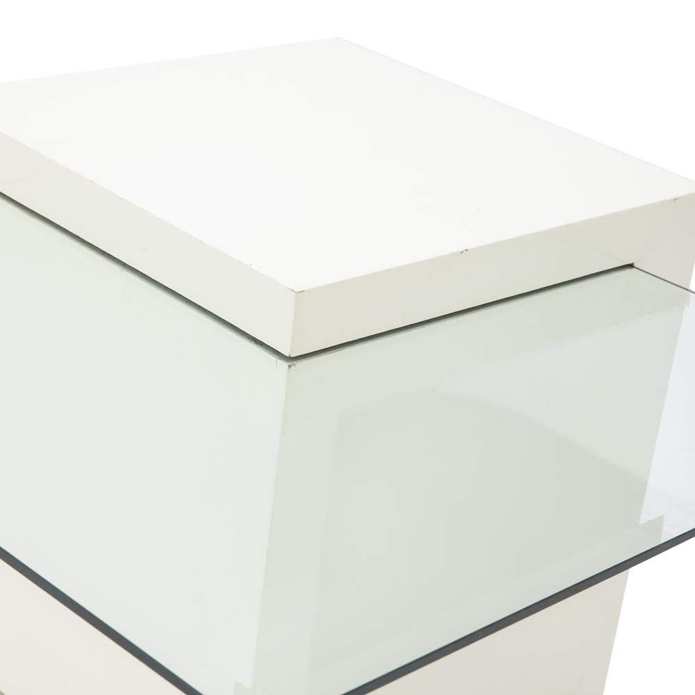 White Cube Side Table with Offset Glass Square