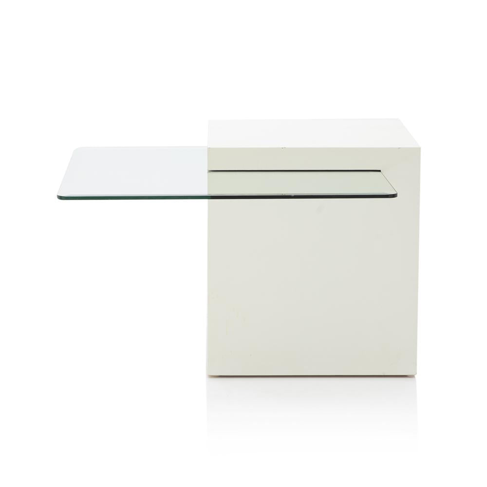 White Cube Side Table with Offset Glass Square