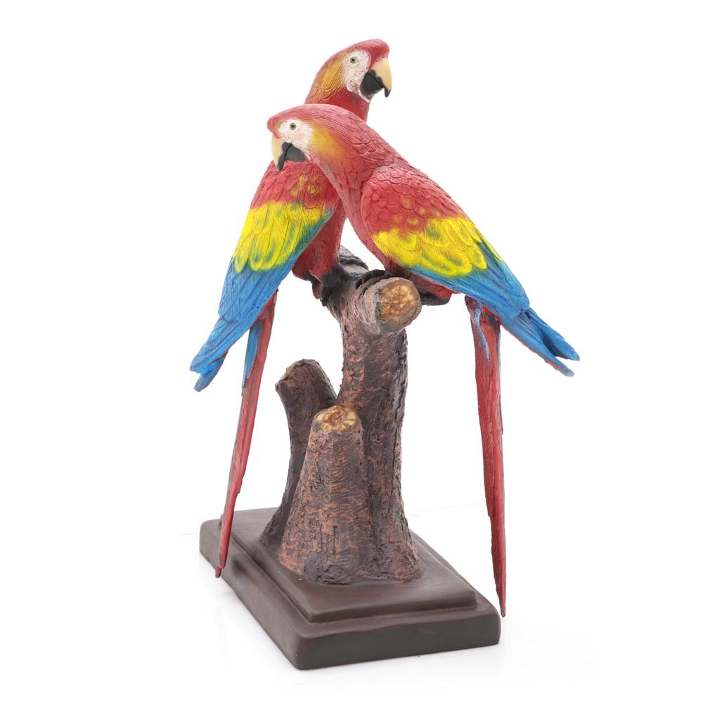 Colorful Pair of Macaws on Log Sculpture