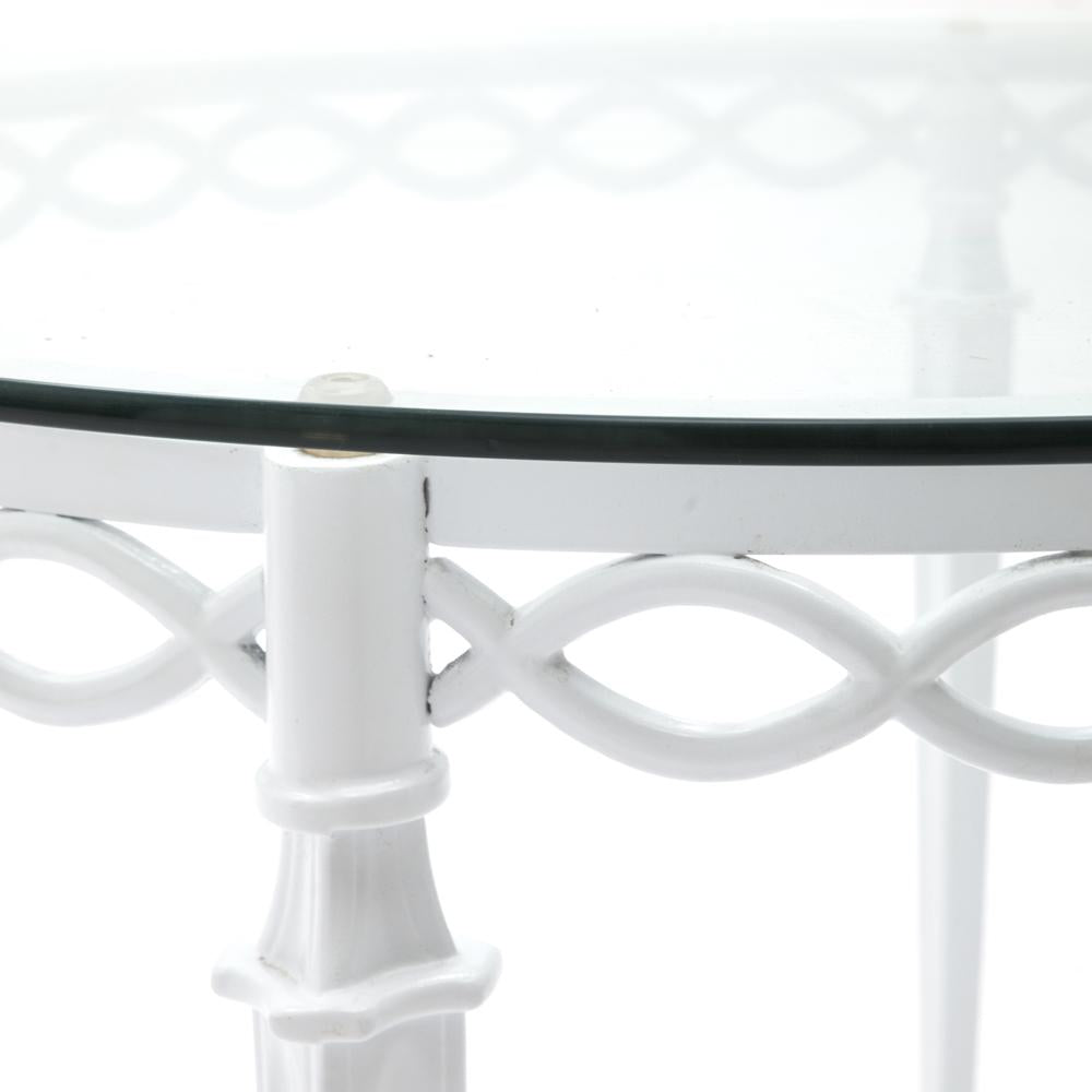 White & Glass Scroll Patio Table