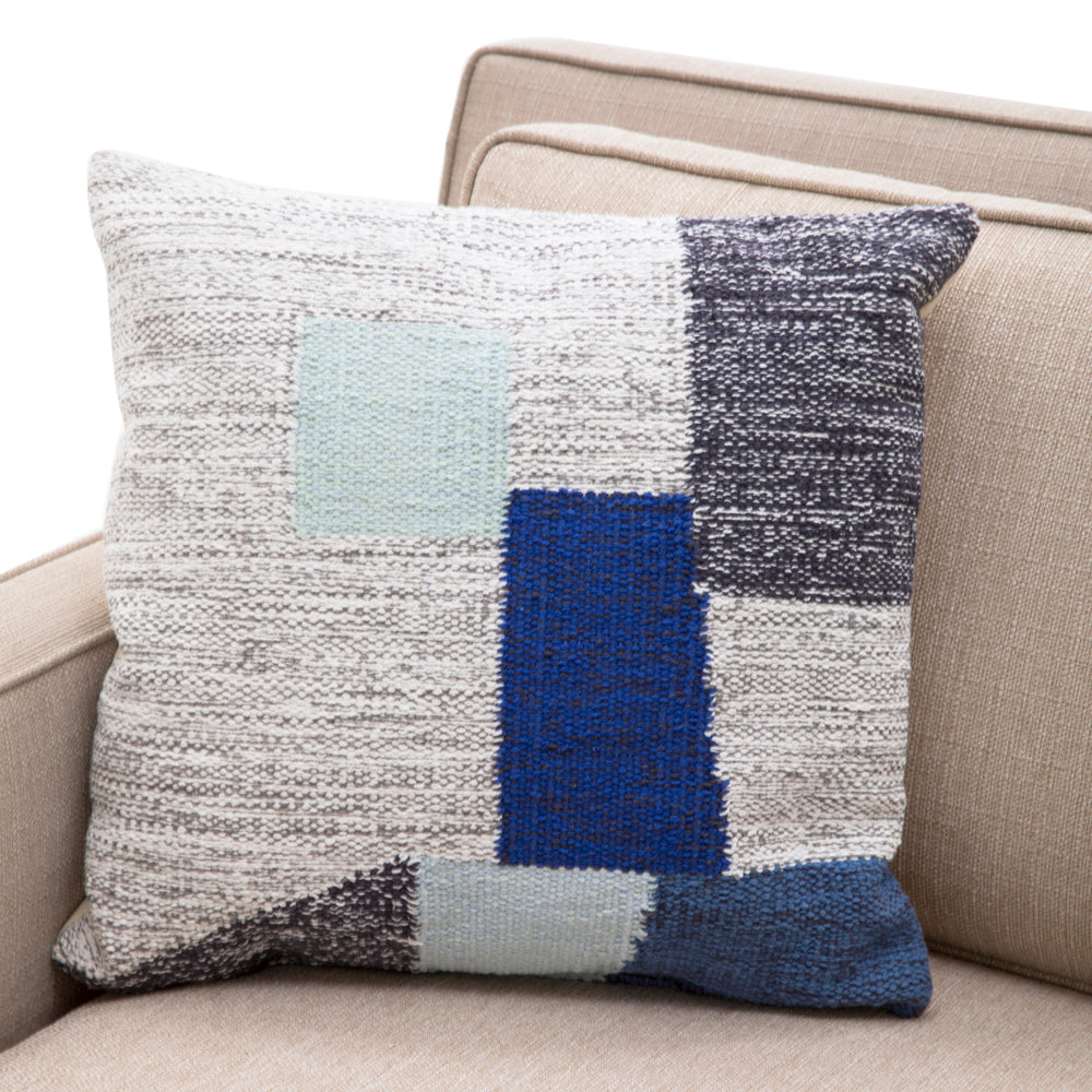 Blue Geometric Squares Pillow