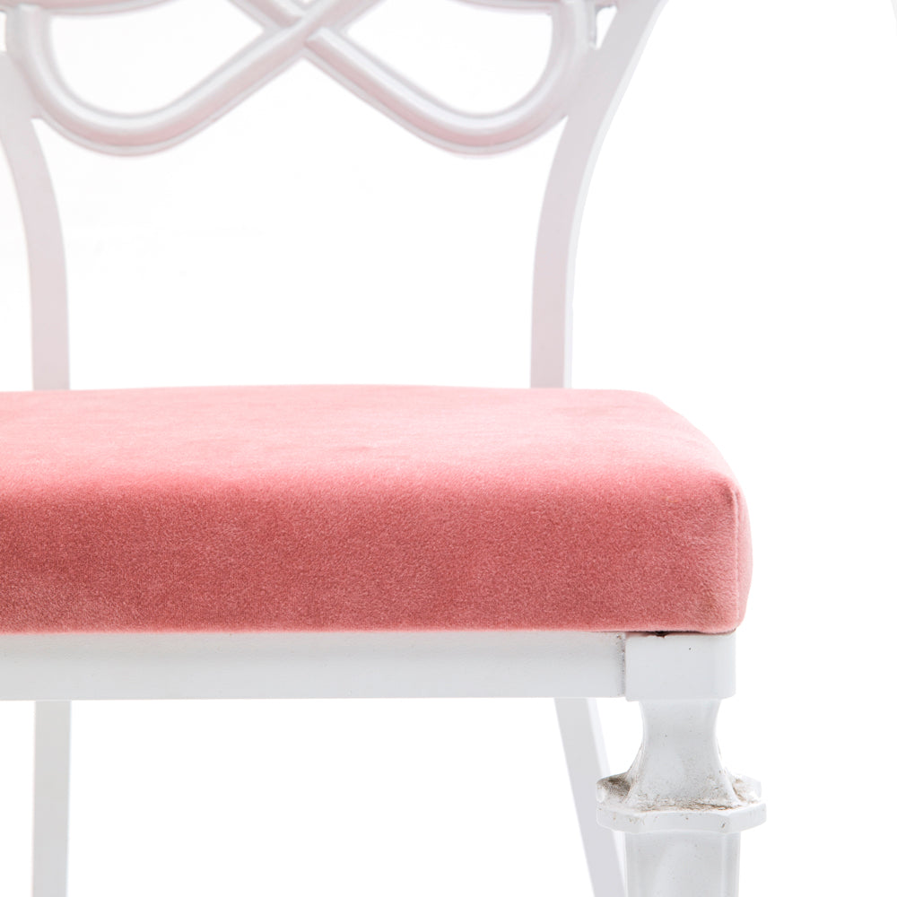 White & Pink Velvet Ornate Outdoor Chair