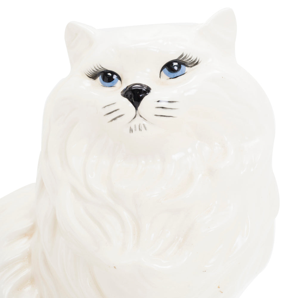 White Ceramic Blue Eyed Pair of Cats