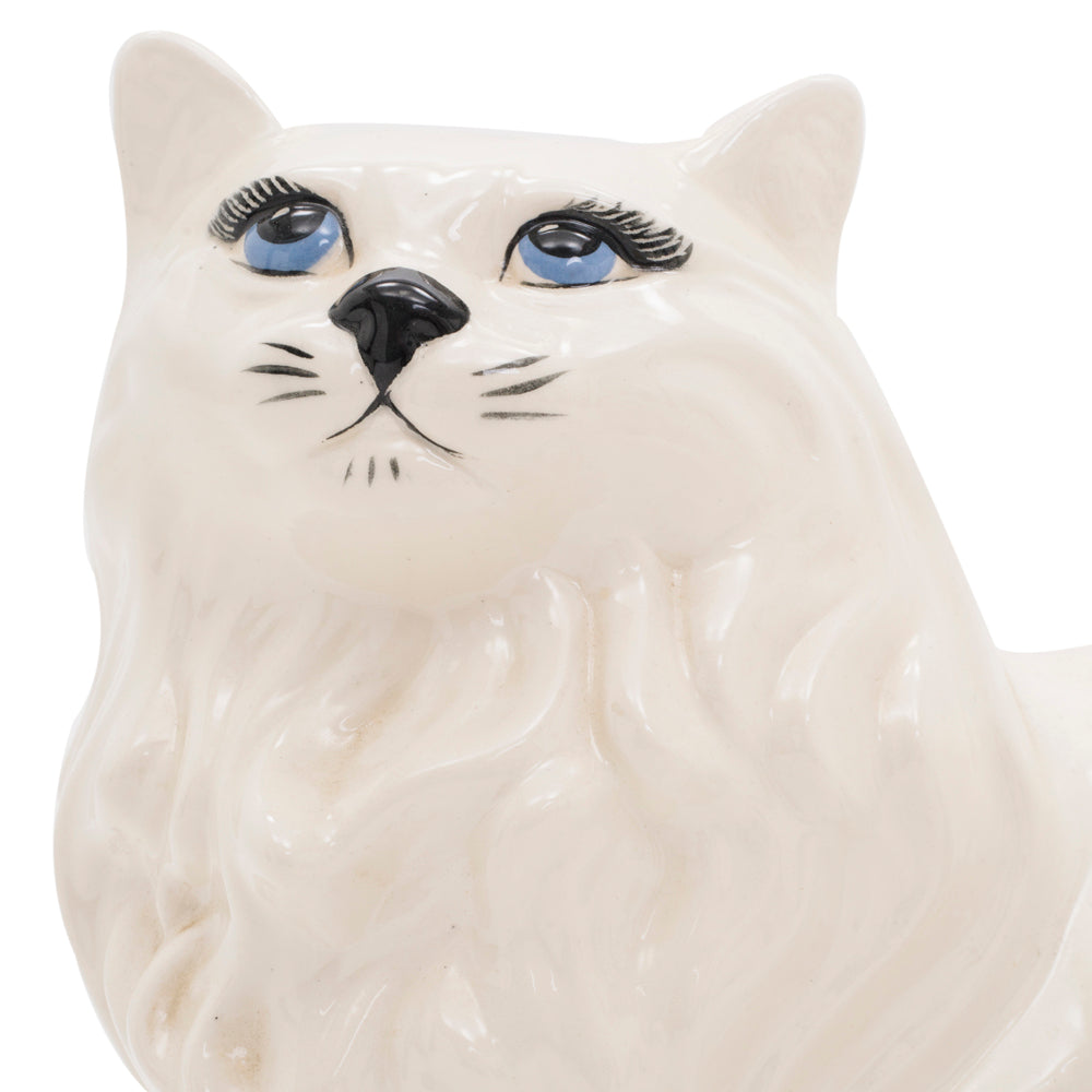 White Ceramic Blue Eyed Pair of Cats