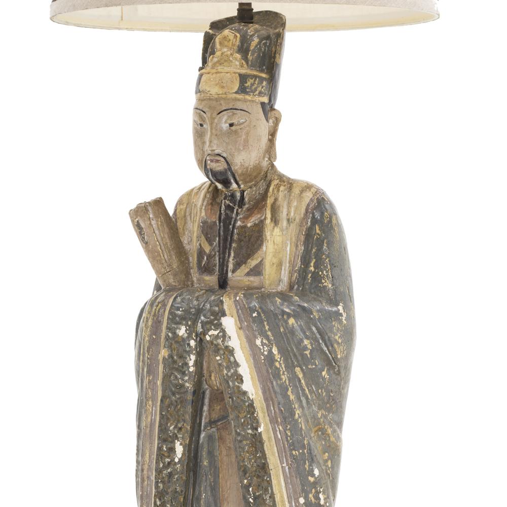 Weathered Wood Emperor Figure Table Lamp