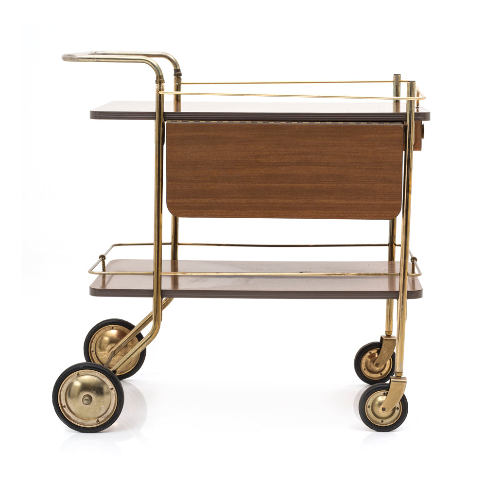 Faux Wood & Brass Rolling Cart