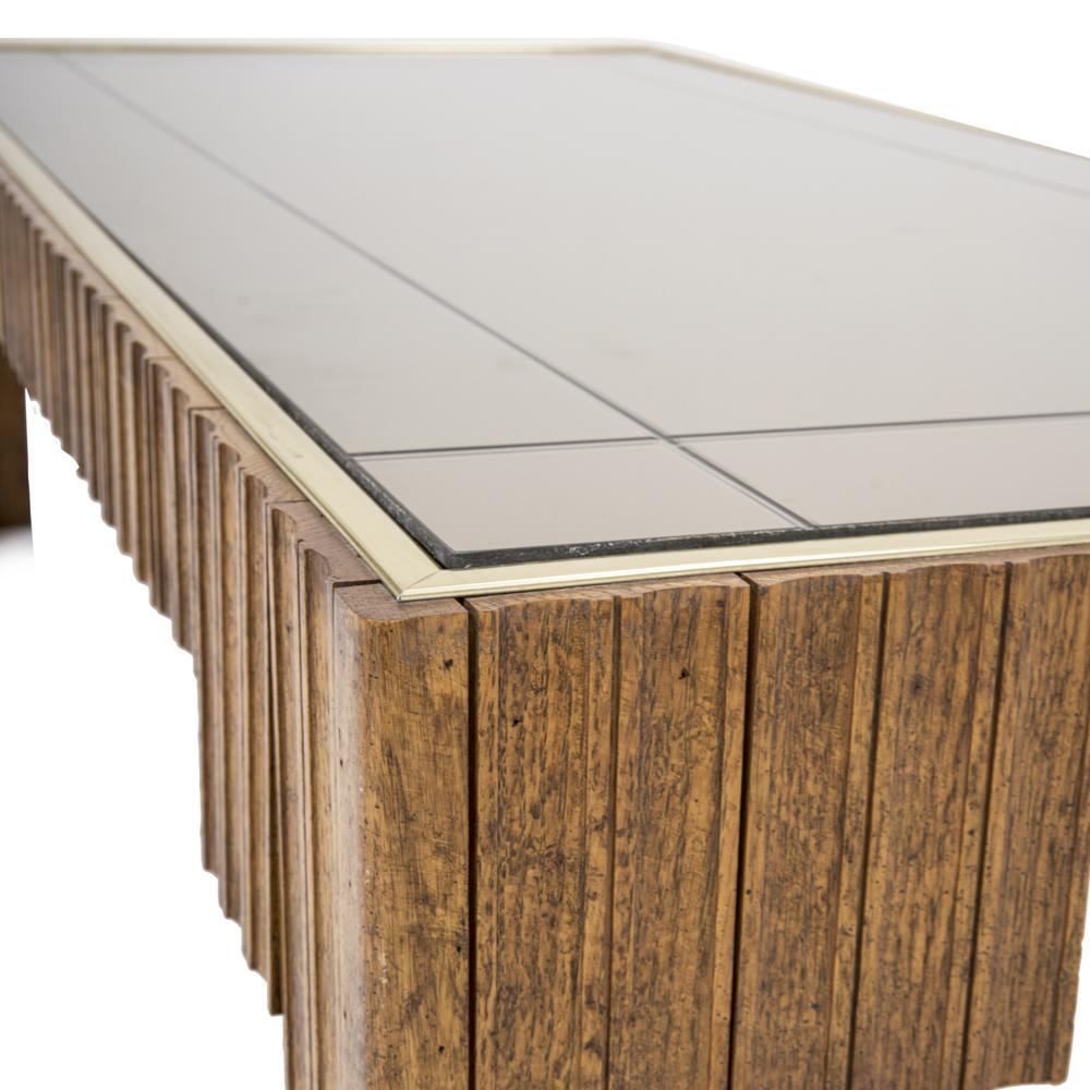 Wood Paneled 80's Glass Top Coffee Table