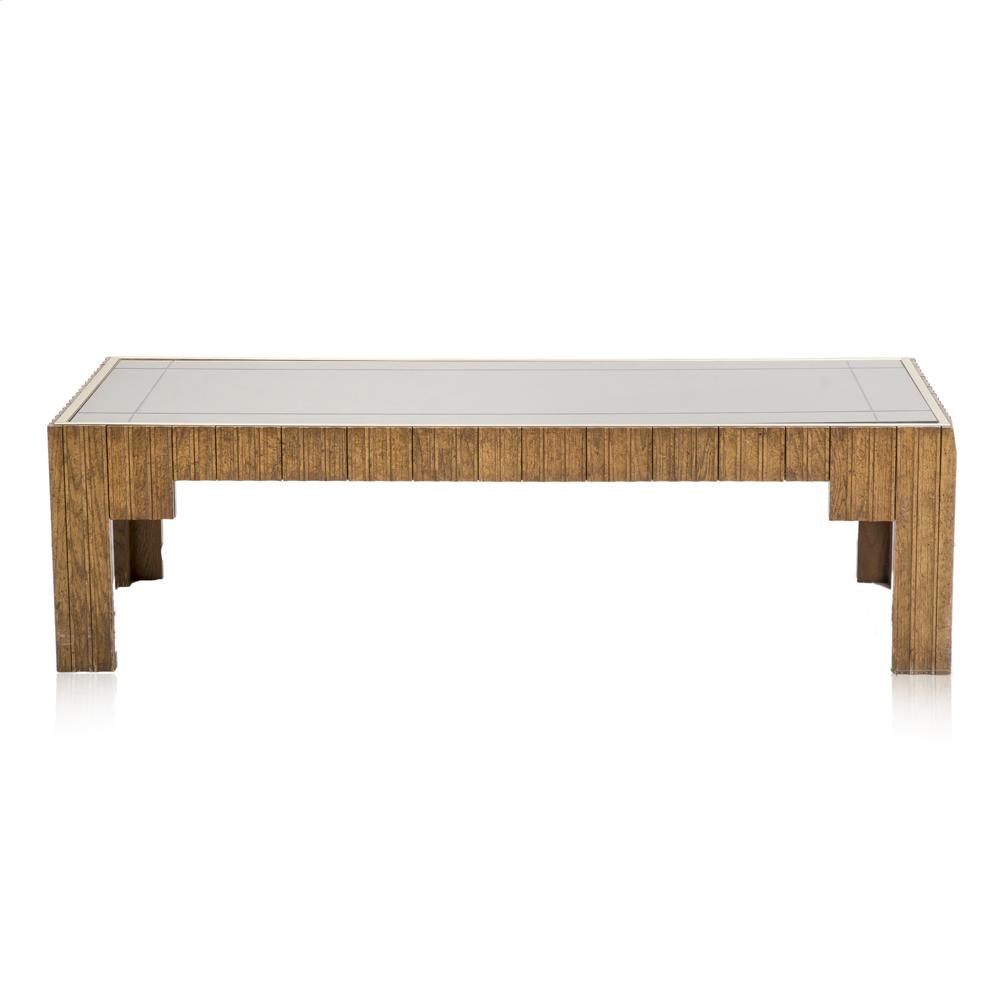 Wood Paneled 80's Glass Top Coffee Table