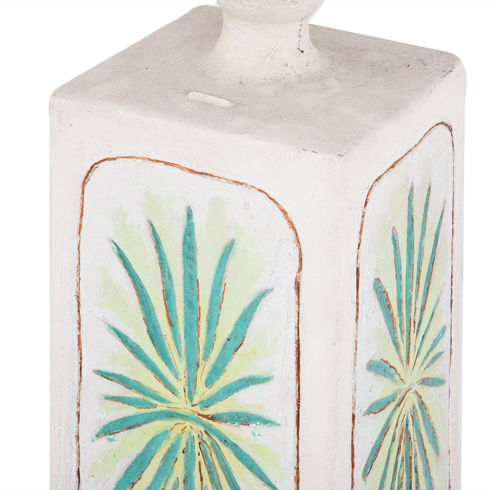 White Bottle Decanter with Painted Agave