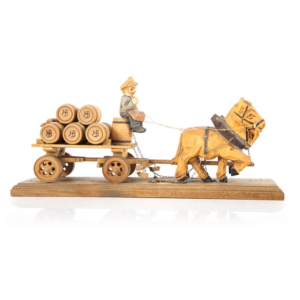 Wood Carved Man on Cart Sculpture